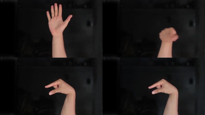 Q Q字母表美国手语高清视频演示，美国手语(ASL)单手Q Q字母手势在黑色背景隔离。