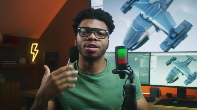 非裔美国3D设计师录制关于3D动画的视频
