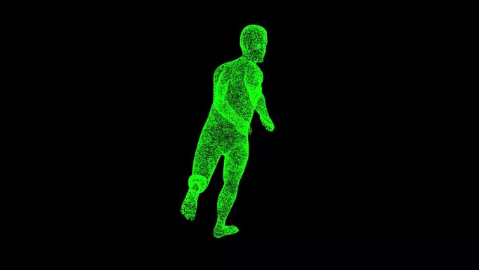 3D Running Man在黑色背景上旋转。运动和娱乐的概念。一个跑步者的解剖。商业广告背景。用于