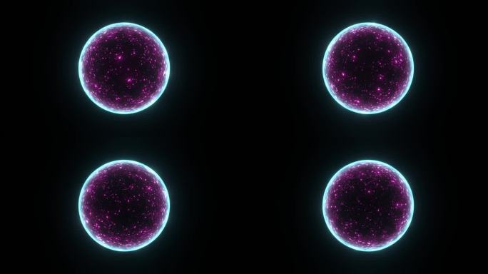 魔术球，彩色数字能量球球圆全球fx。抽象粉红色孤立在黑色背景。能源出现。等离子体的效果。