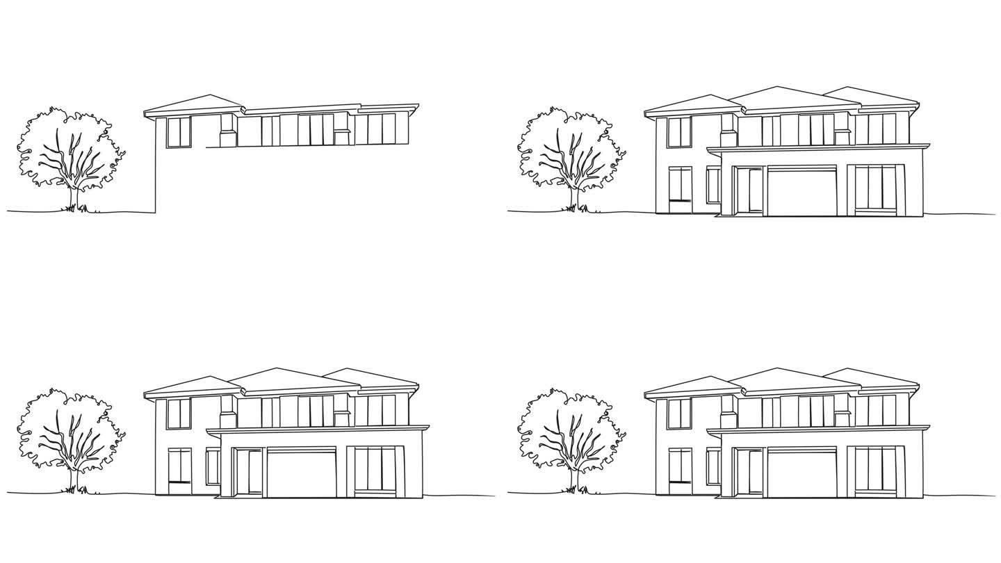 动画单线绘制豪华的单户住宅