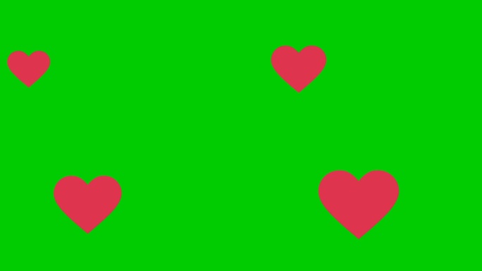 粉红色的心在绿色的背景推进到右边，留下左边空白