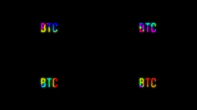 在黑色背景上孤立的变色词BTC的说明性动画