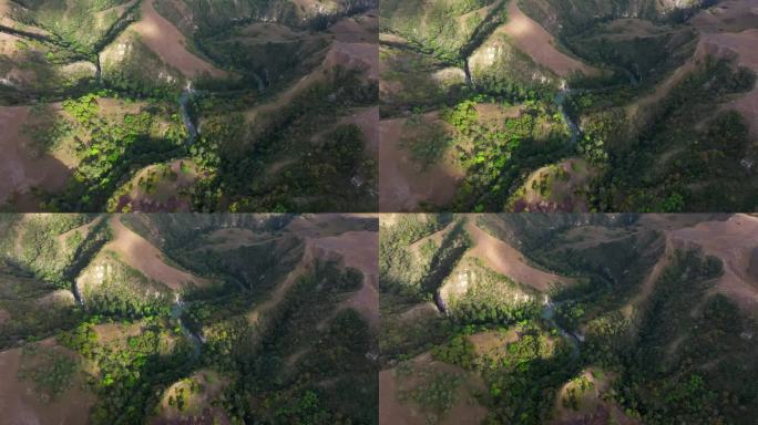 印尼东部松巴岛Wairinding山的空中无人机日出场景