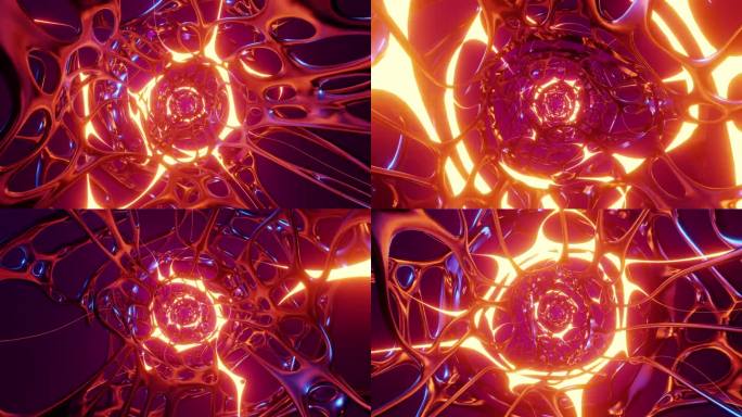 编织火热的有机金属纤维闪烁的快节奏音乐作为舞蹈背景3d渲染。Vj迪斯科循环动画Dj集或夜总会，节日，