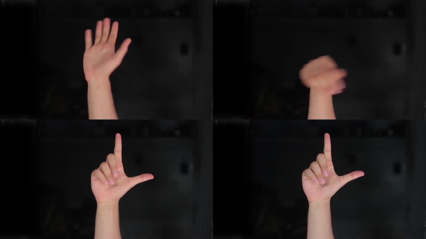 Kk字母美国手语高清视频演示，美国手语(ASL)单手Kk字母手语孤立在黑色背景。