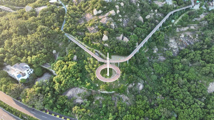 厦门环岛南路盼归塔航拍健康步道林海线风景