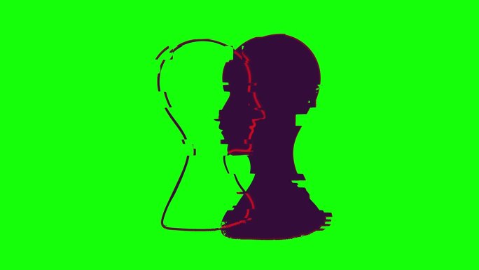 BPD简单的概念。动画极简主义图标的人的头与双相情感障碍或边缘性人格障碍。情感二元论与人格分裂障碍。
