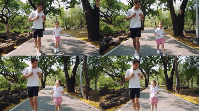 父亲和女儿在公园里锻炼