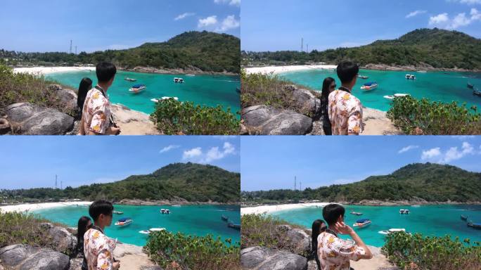 在普吉岛拍摄的海景多元化人物肖像，4K分辨率视频。人们旅游度假的概念