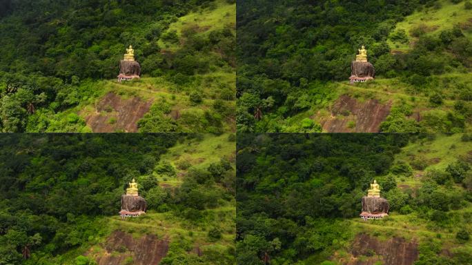 山上有佛像的佛教寺庙。斯里兰卡。