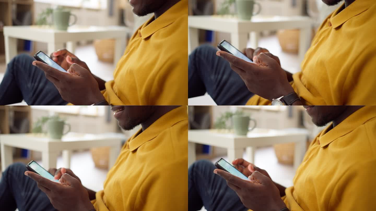 非裔美国人在家使用手机的B-roll