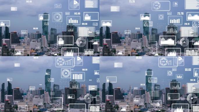 商业数据分析界面飞越智慧城市，展现改变的未来
