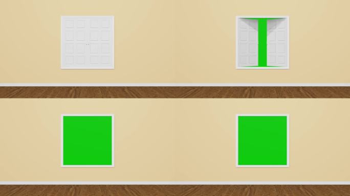 房间开窗向内，窗后绿屏，房间开窗带绿屏入口，4K开窗绿屏3d动画