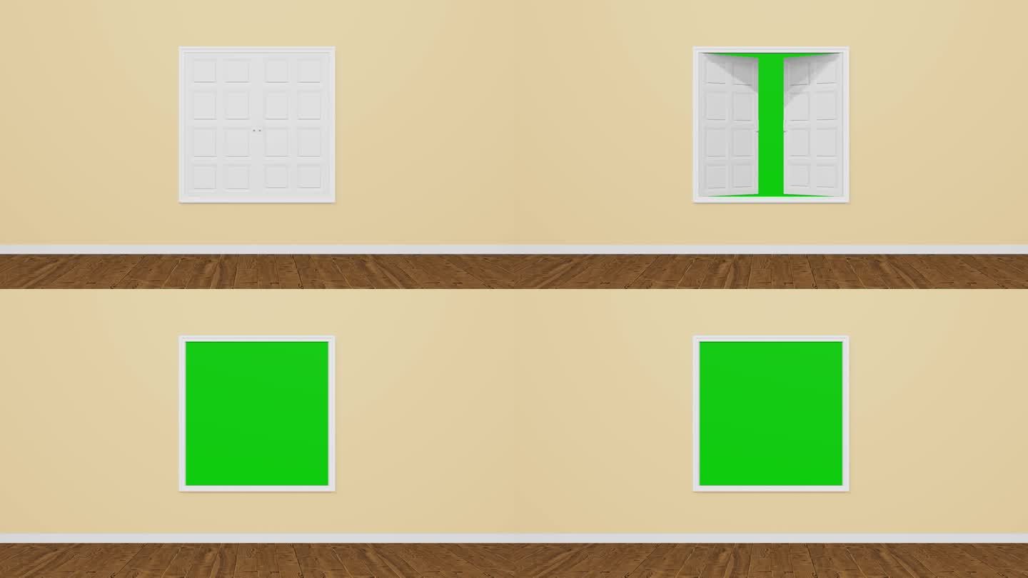 房间开窗向内，窗后绿屏，房间开窗带绿屏入口，4K开窗绿屏3d动画