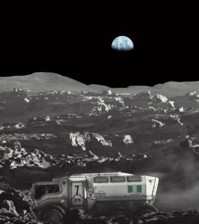 月球的太空殖民。放大带有尼日利亚国旗的月球车探索地表的垂直视频