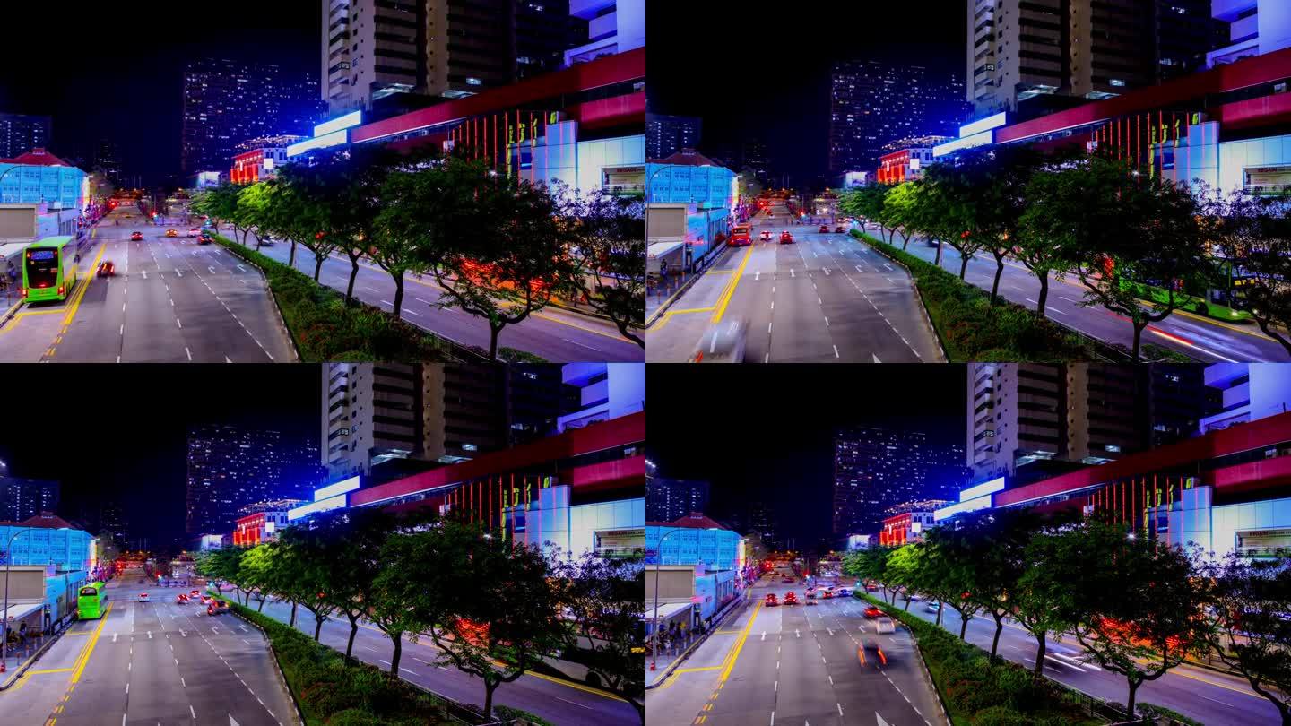 新加坡的街道市中心绿树袋红绿灯