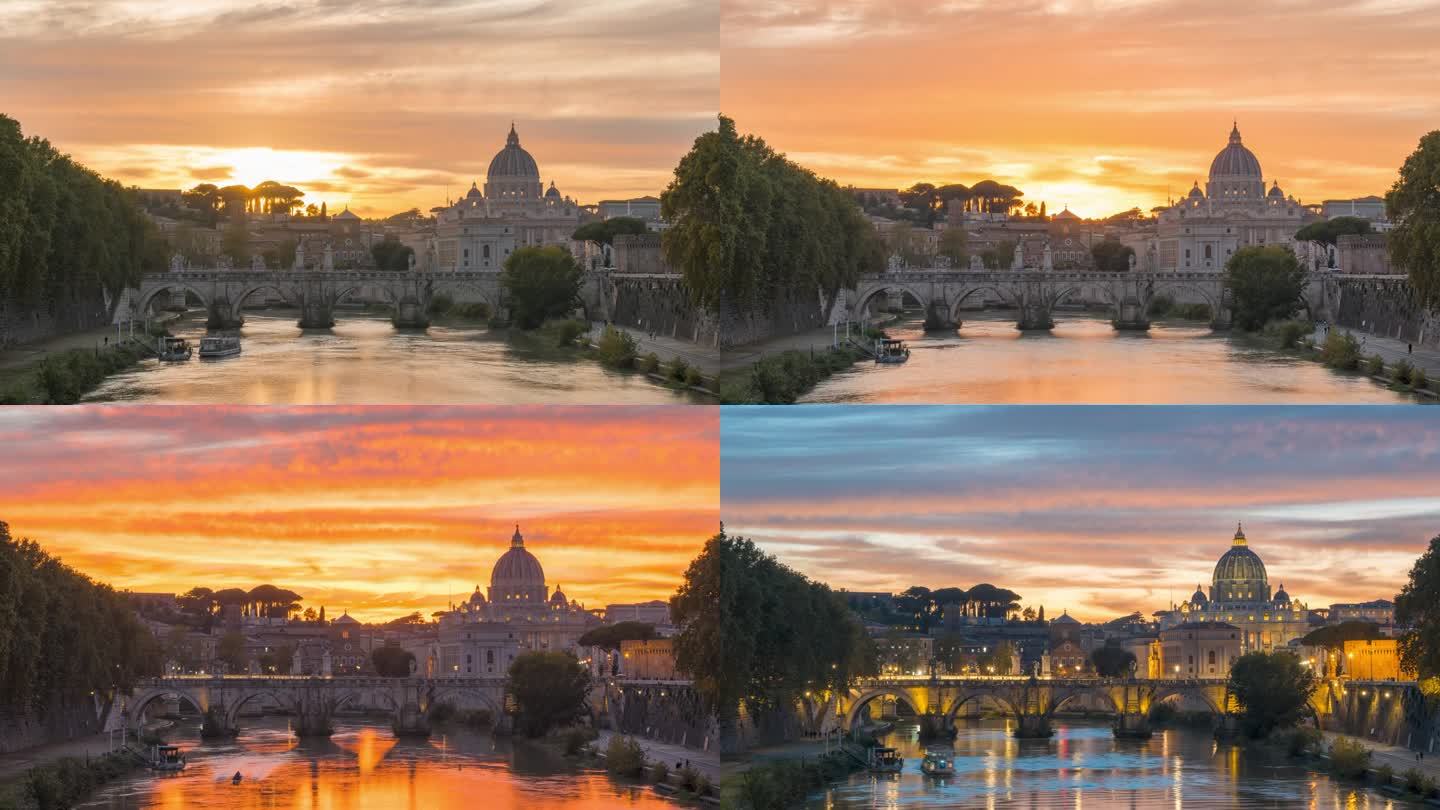 延时拍摄的梵蒂冈城著名的旅游和宗教旅游地标。