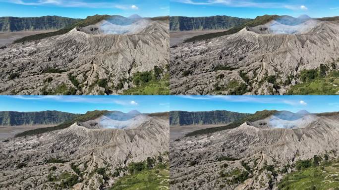 印度尼西亚东爪哇的活火山，烟雾弥漫。鸟瞰火山口古农布罗莫火山是腾格里塞梅鲁国家公园的一座活火山。