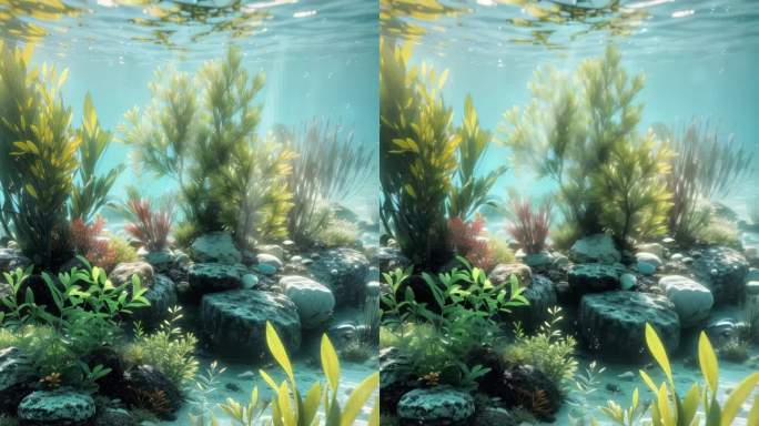 水下场景与海洋植物和气泡