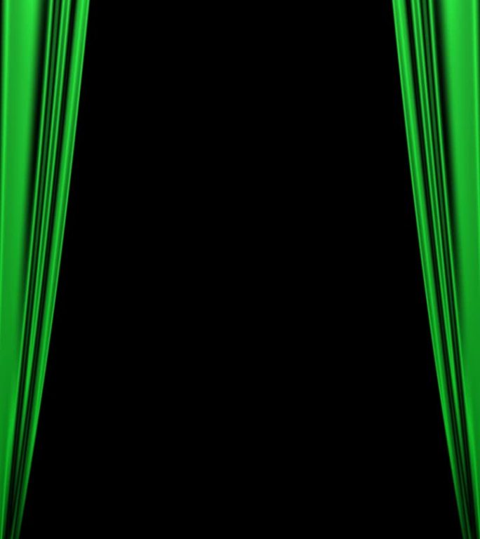 动画素材(透明背景)带有alpha通道的MOV，其中绿色绸缎状的舞台窗帘左右打开