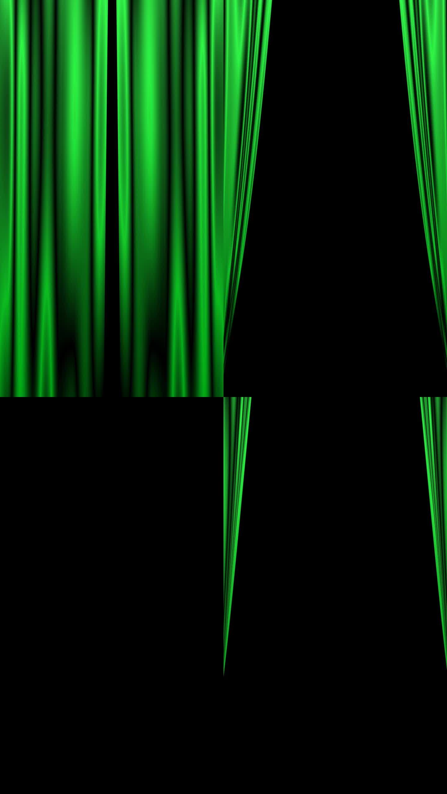 动画素材(透明背景)带有alpha通道的MOV，其中绿色绸缎状的舞台窗帘左右打开