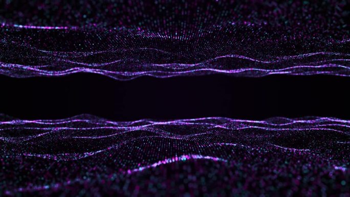 紫绿松石抽象互联网数据空间创意设计。点点海波漂浮的网络空间背景循环。全球网络慢波海洋概念无缝背景。文