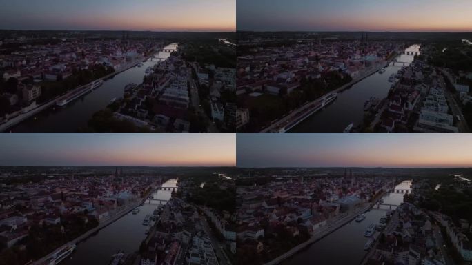 黄昏的雷根斯堡老城和多瑙河