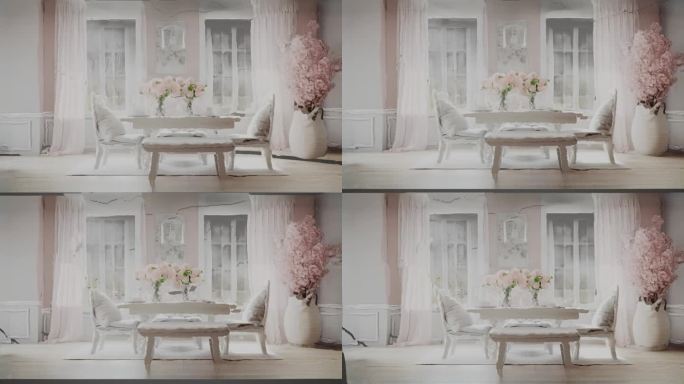 高达4K分辨率，现代客厅与柔和的颜色，3D点云动画，在Blender中渲染