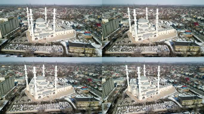 伊玛目萨拉赫西比什凯克中央清真寺，无人机绕圈拍摄