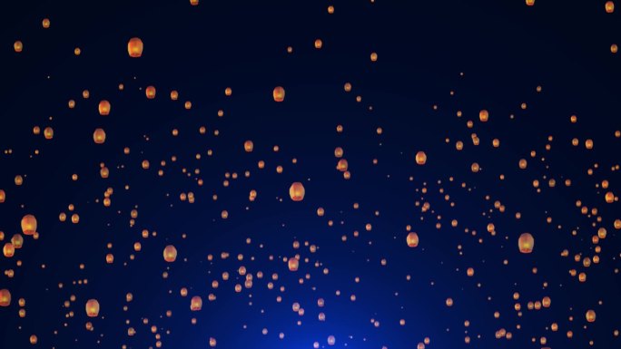 飘浮的灯笼在怡鹏节飞天燃烧的火焰灯笼动画背景。