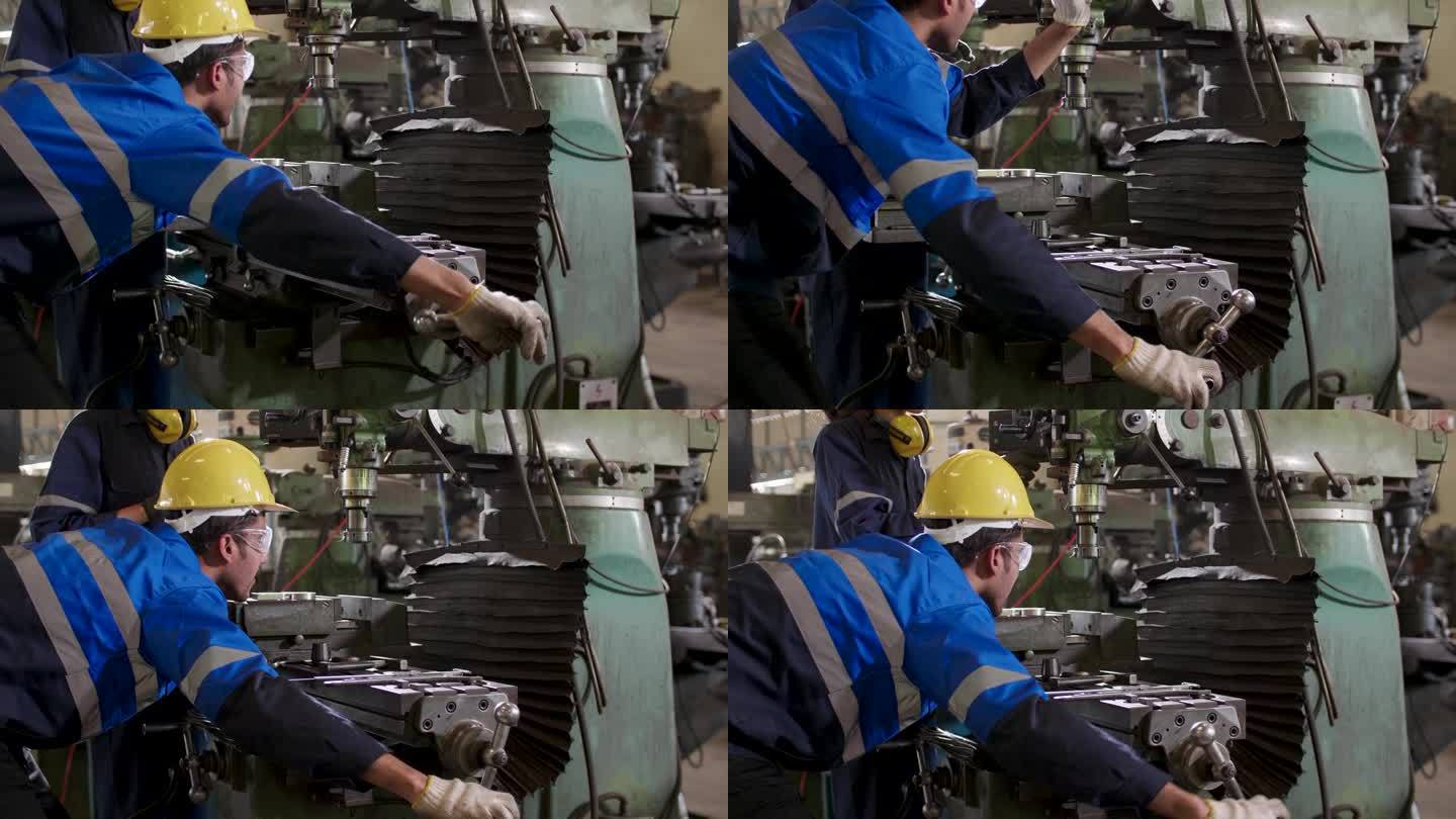 工业机械，在工厂机器上工作的男女工程师