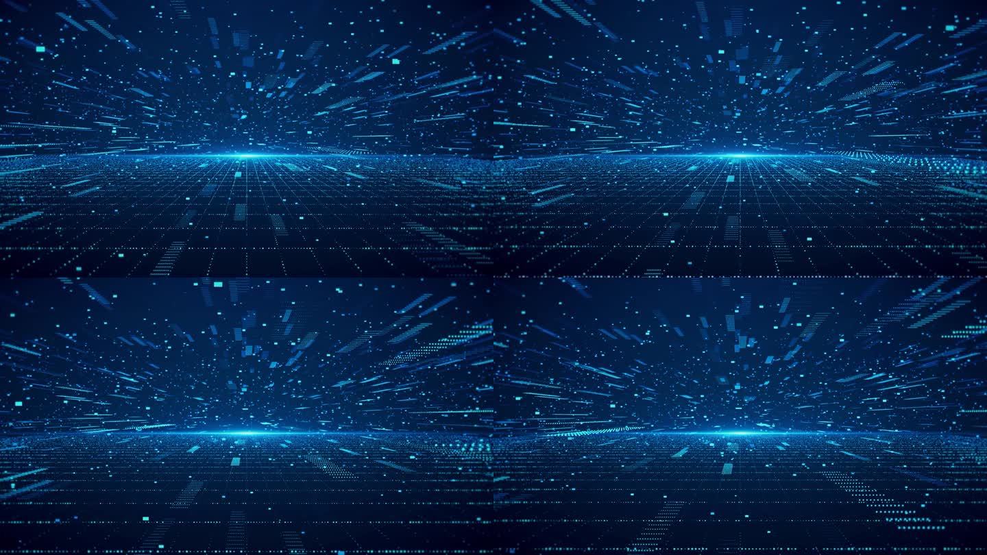 4K 3D科幻背景Plexus数字网络空间。蓝色高科技场全息发光粒子