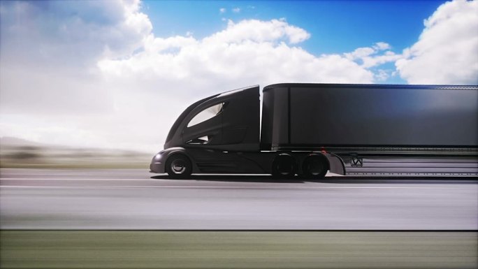 高速公路上的未来电动卡车。开得非常快。