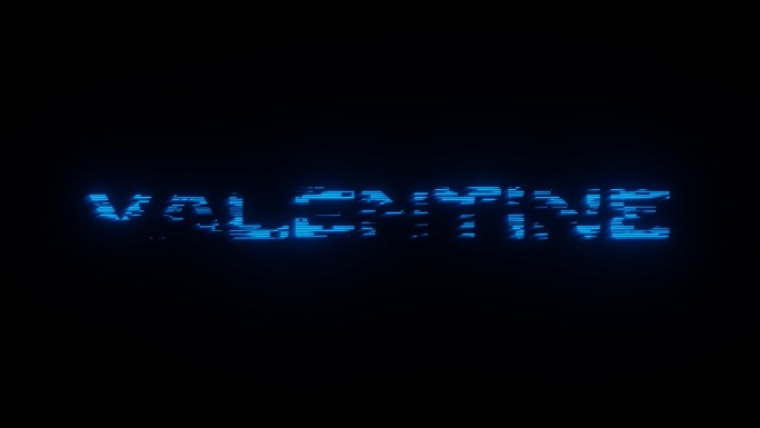 蓝色霓虹字“VALENTINE”出现在黑色背景上的说明性动画