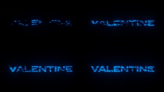 蓝色霓虹字“VALENTINE”出现在黑色背景上的说明性动画