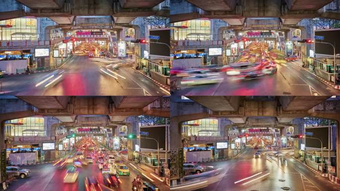 曼谷。交通堵塞。桥洞下面高峰期人文风光