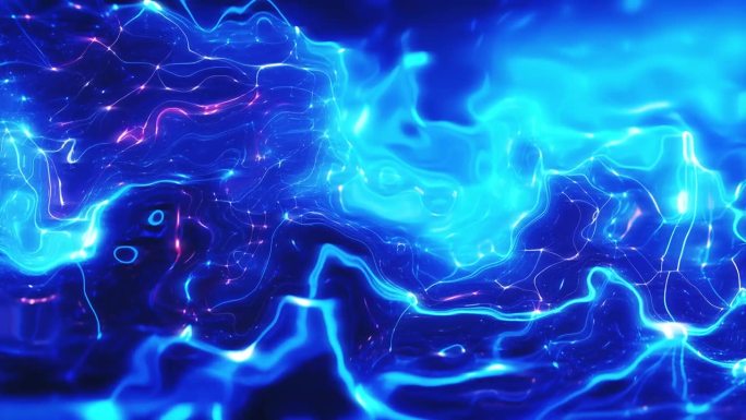 抽象的慢动作蓝色流体墨水运动背景，充满活力的彩色油漆漩涡和波浪流动形式。