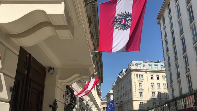 奥地利国旗和欧盟国旗维也纳市中心欧洲