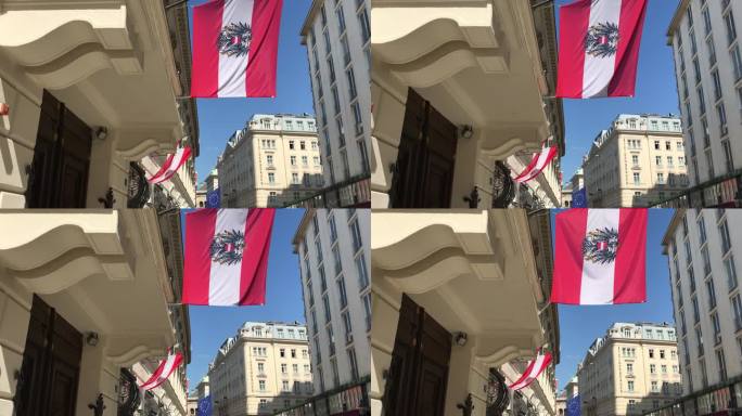奥地利国旗和欧盟国旗维也纳市中心欧洲
