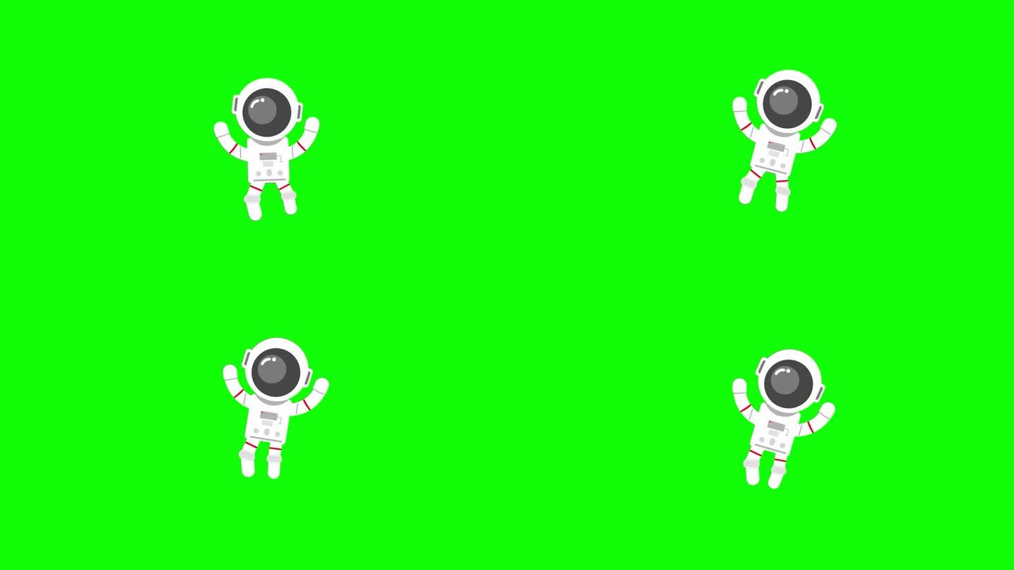 宇航员在太空中飞行地球绿屏。4K卡通动画。