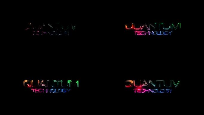 量子科技彩色霓虹激光文字动画效果黑色抽象背景。