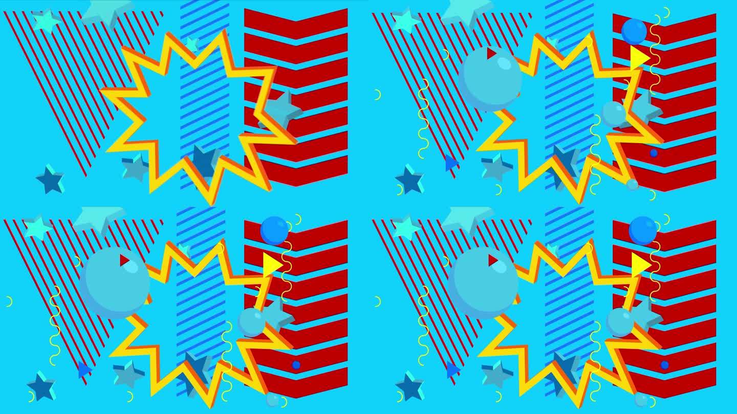 红色，蓝色和黄色几何形状背景视频模板。