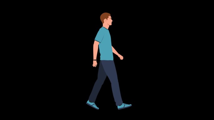 人走路的侧视图。卡通人物动画