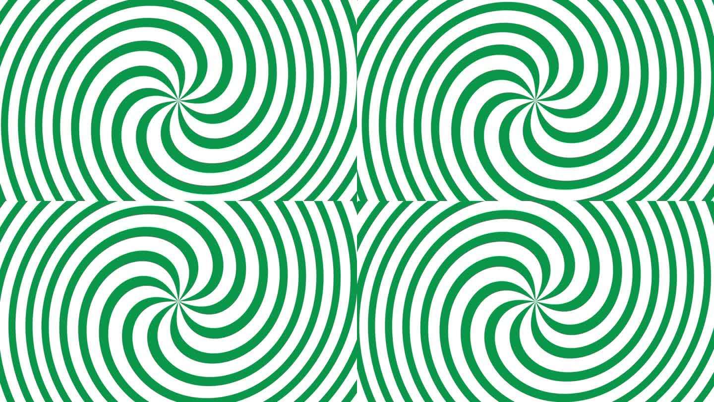 旋转绿色在白色的霓虹灯圆点技术动画背景，旋转万花筒漩涡动画背景的标志和标题
