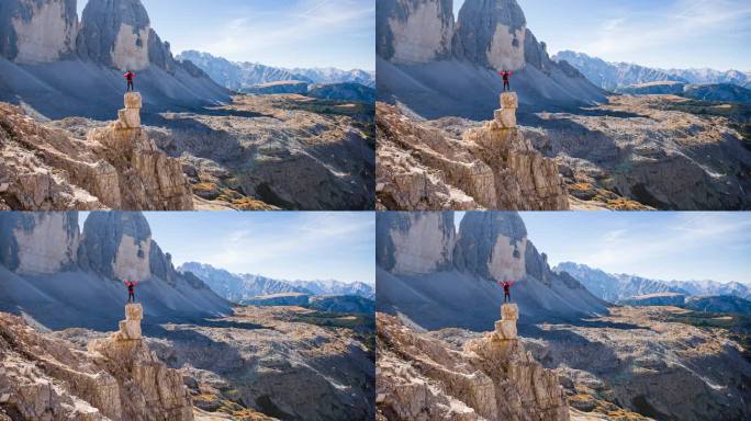 女徒步旅行者探索拉瓦雷多国家公园。Trentino-Alto-Adige，白云石，意大利