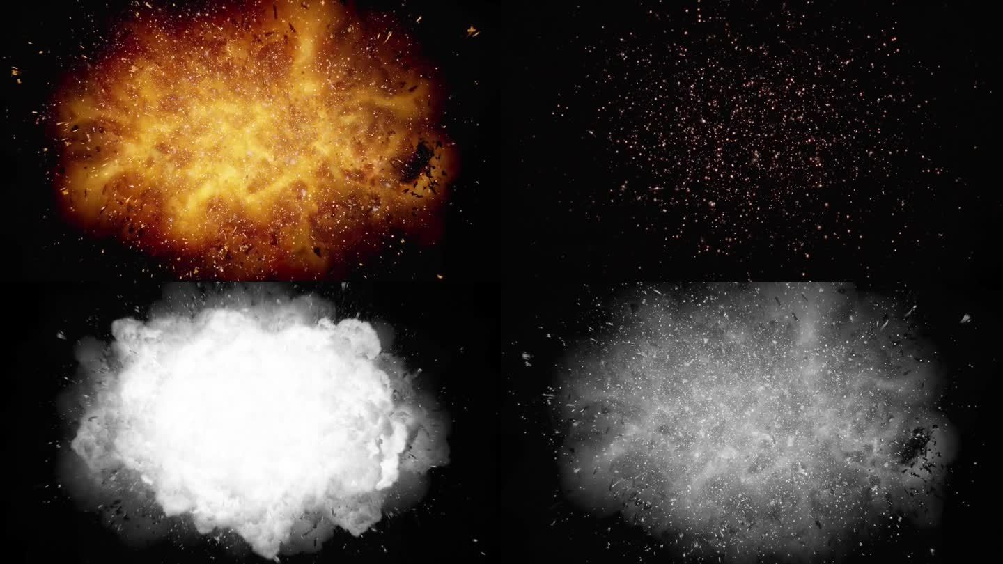 强大的爆炸释放:动态火焰爆发与亮度通道在黑色背景