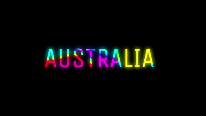 在黑色背景上孤立的变色单词澳大利亚的说明性动画