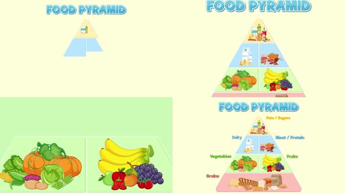 食物金字塔营养图食物分类卡通动画食物营养