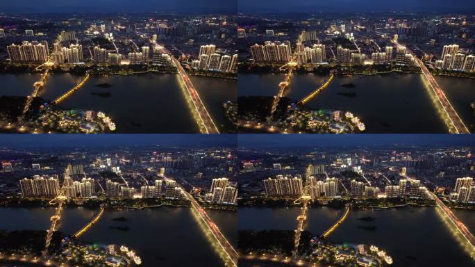 福建漳州城市夕阳晚霞夜幕降临夜景灯光航拍